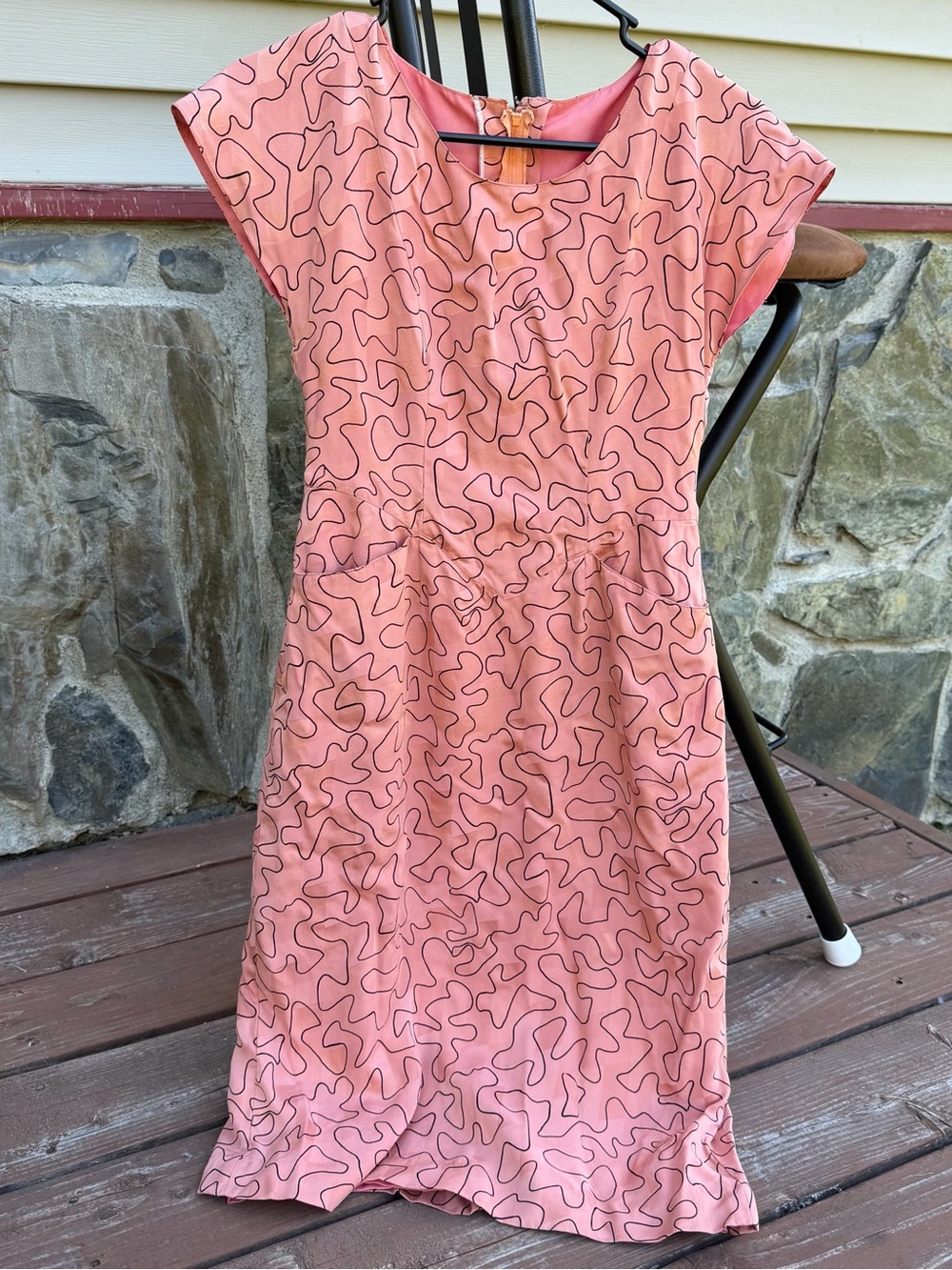 Vintage 1970s Pink Abstract Geo Midi Dress